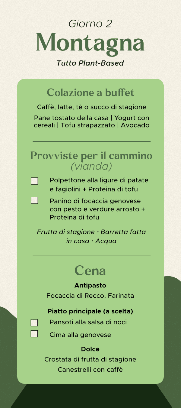 Cresta menu, Giorno 2: Montagna